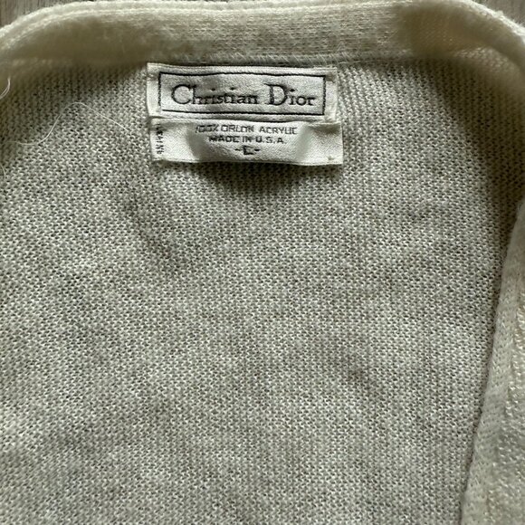 Christian Dior Mens Large Vintage Ivory Button-Up Cardigan Sweater Acrylic Blend - Picture 3 of 8
